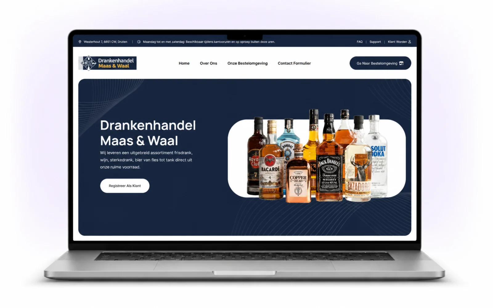 Website Drankenhandel Maas & Waal, zoals het eruitziet in gebruik