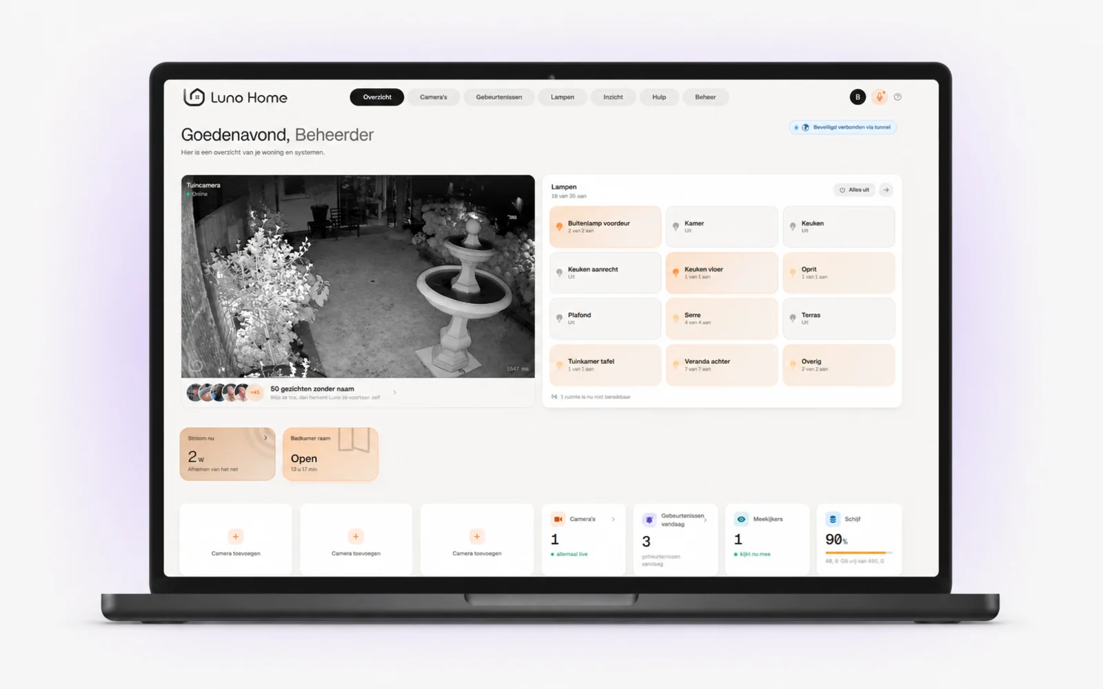 Luno Home app en dashboard