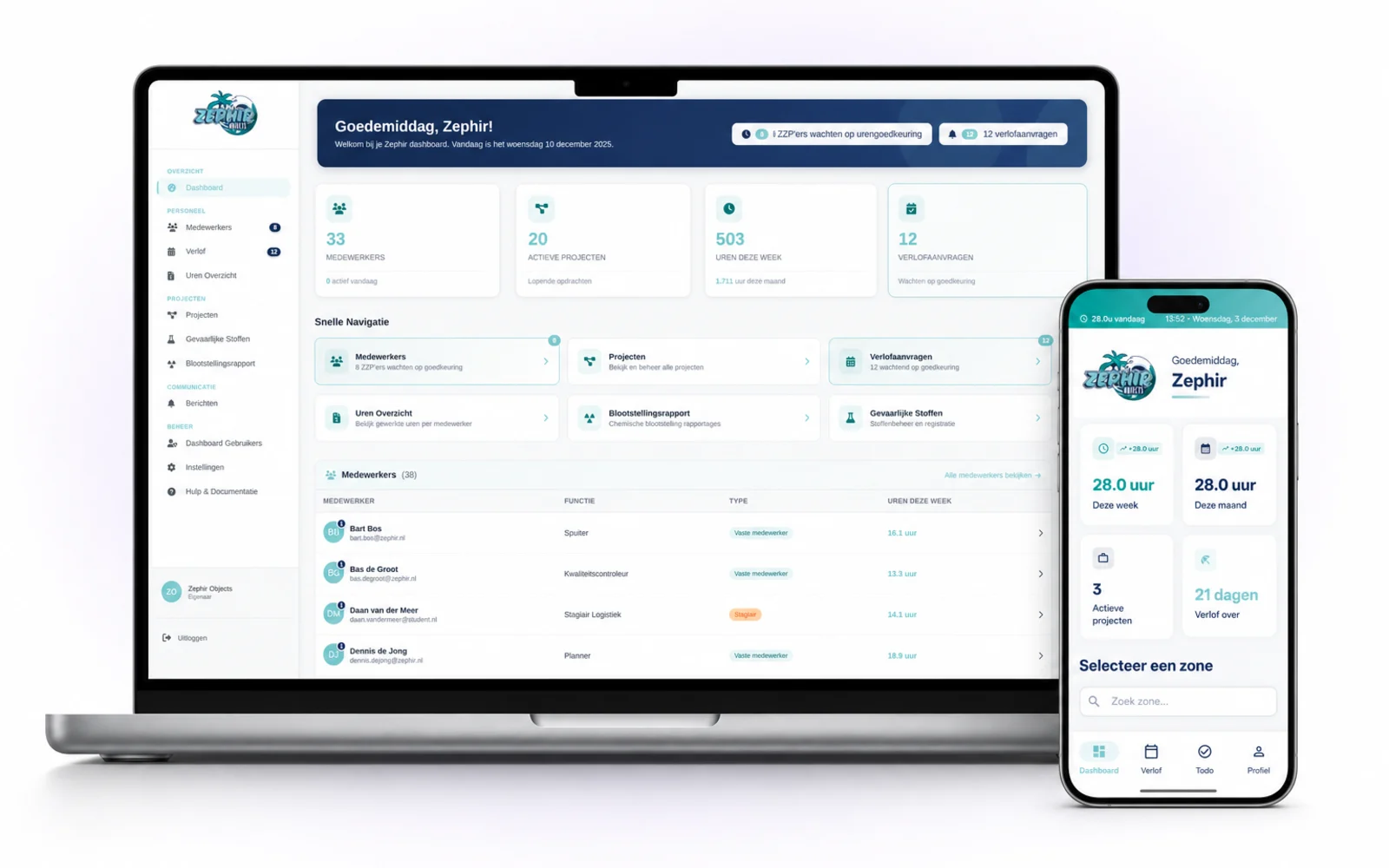 Zephir Objects: het webdashboard en de mobiele app die de urenregistratie in Excel verving